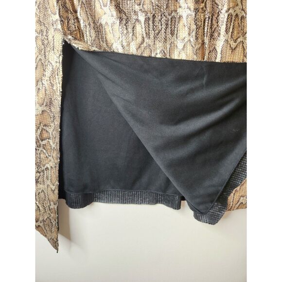 Snake Print Sequin Midi Skirt A-Line Hi Low Slit Gold Brown Party Sexy Mob Wife - Picture 7 of 8